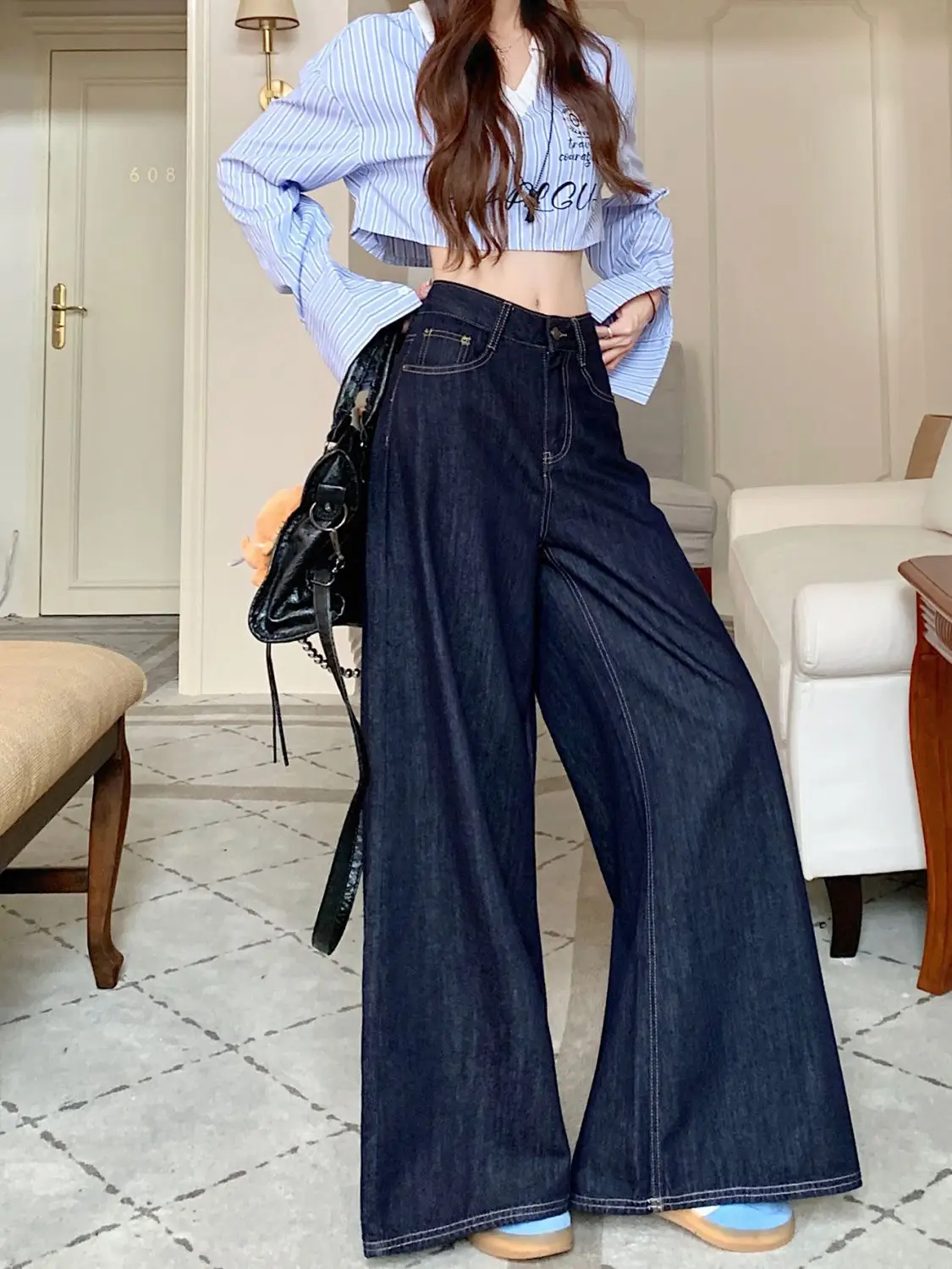 Tall Retro Wide Leg Jeans Dark Blue 2025 — feature 4