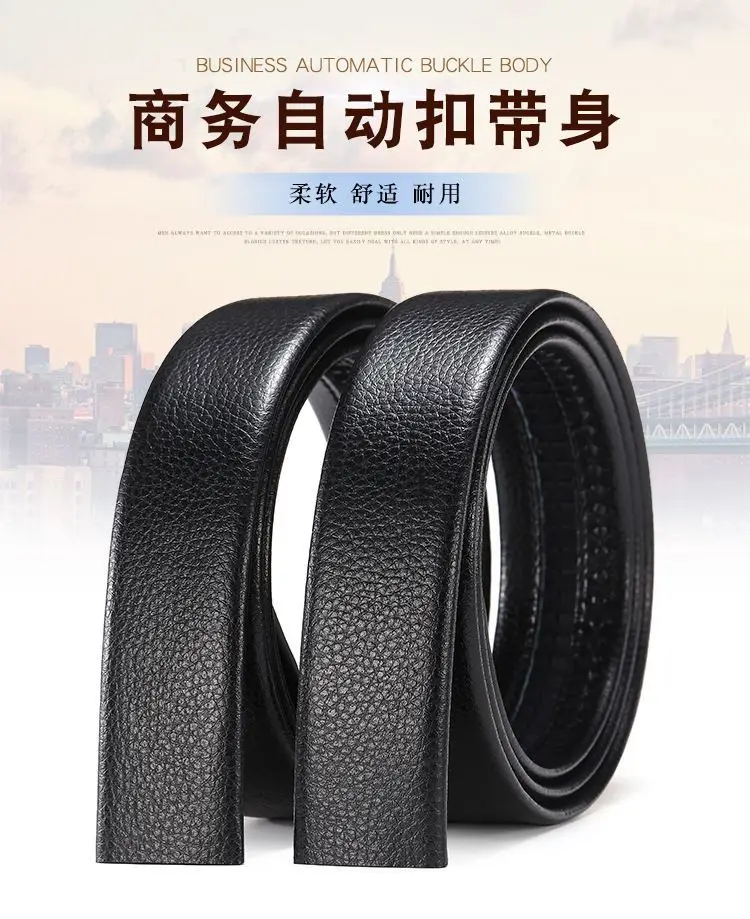 Men's Black Leather Belt Automatic Buckle Headless — feature 1