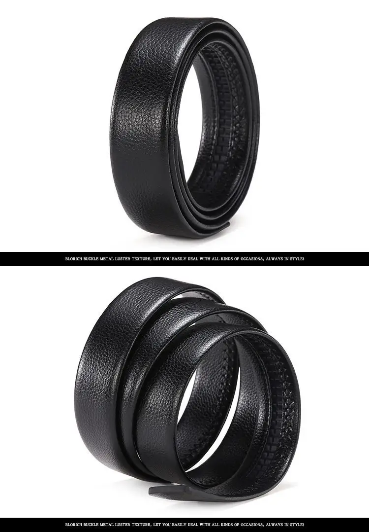 Men's Black Leather Belt Automatic Buckle Headless — feature 7