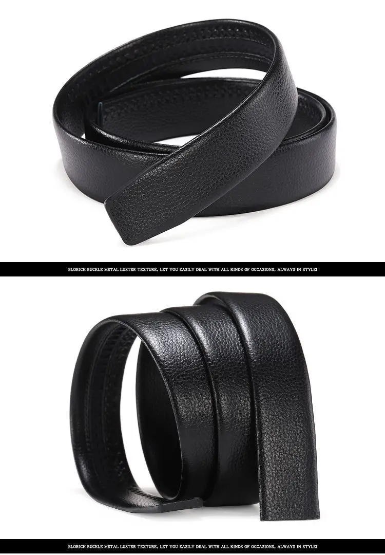 Men's Black Leather Belt Automatic Buckle Headless — feature 9