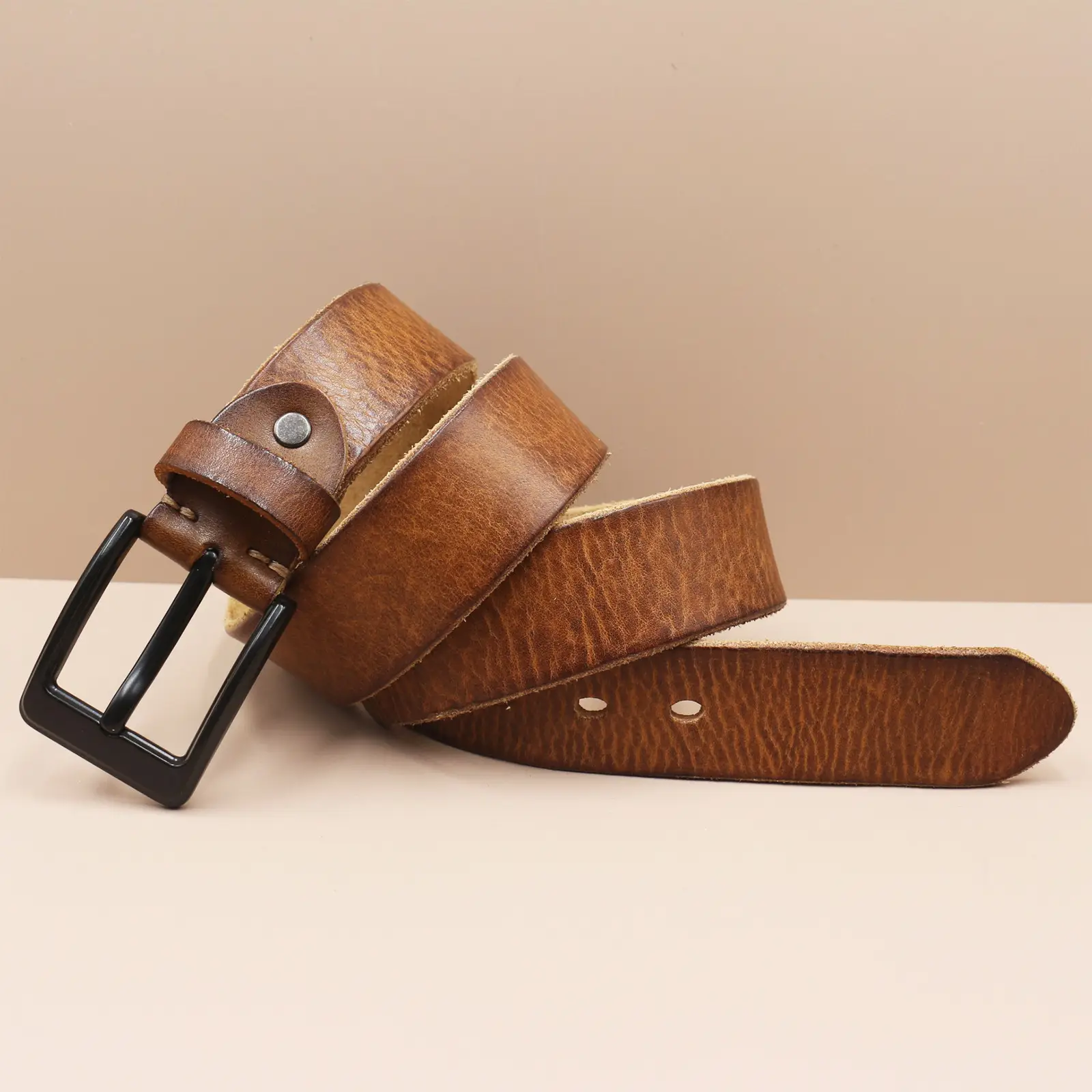 Men's Genuine Leather Pin Buckle Belt Brown Black — feature 12