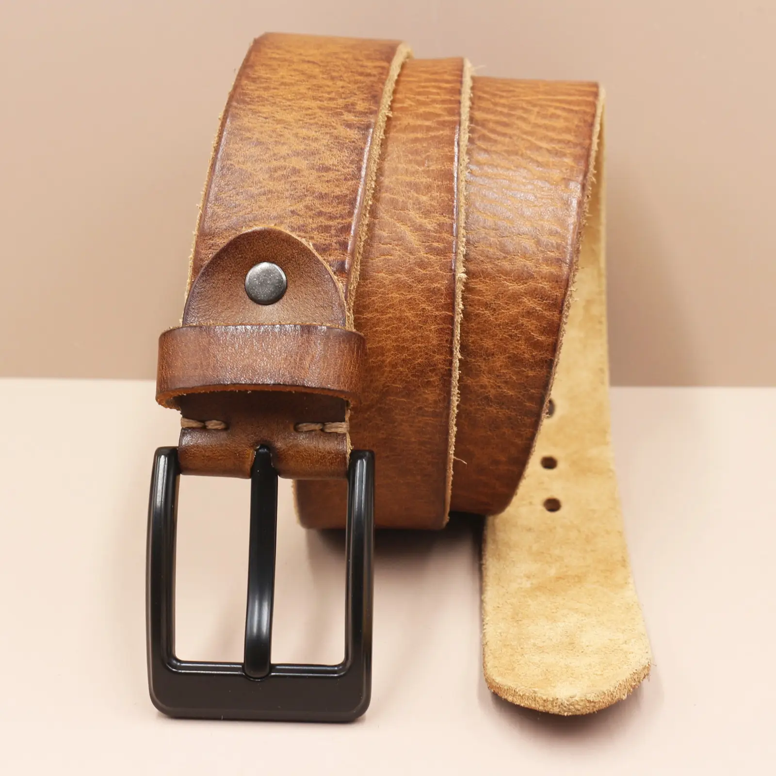 Men's Genuine Leather Pin Buckle Belt Brown Black — feature 13