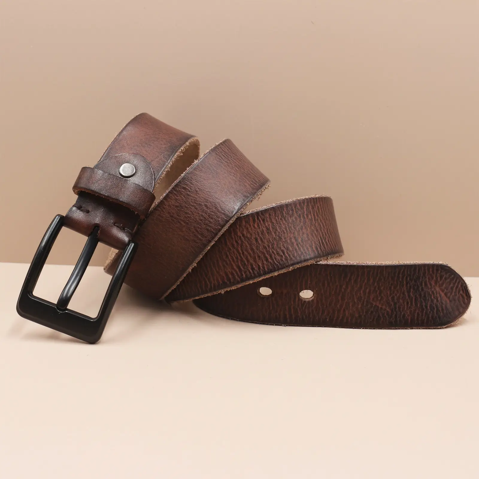 Men's Genuine Leather Pin Buckle Belt Brown Black — feature 18