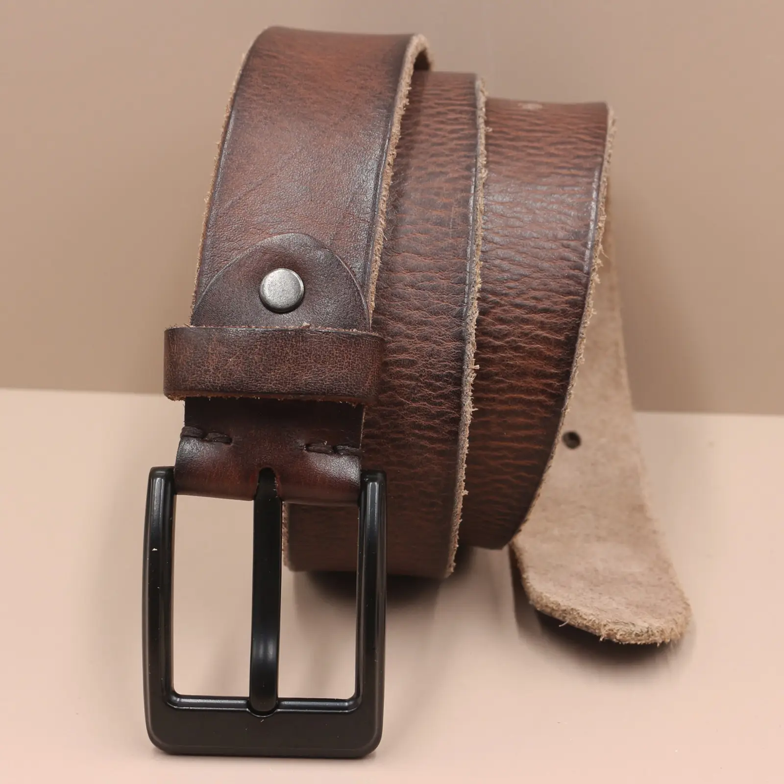 Men's Genuine Leather Pin Buckle Belt Brown Black — feature 19
