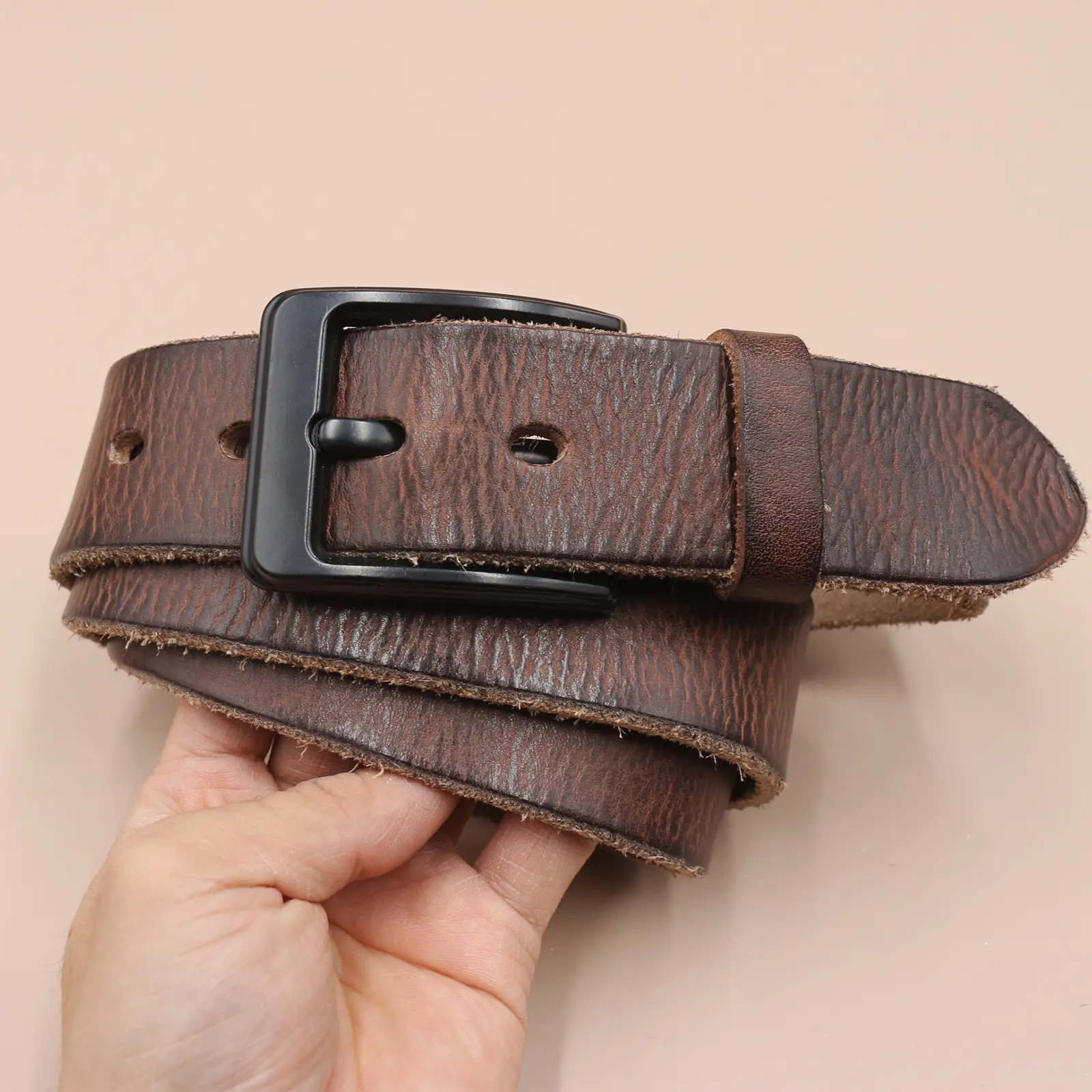 Men's Genuine Leather Pin Buckle Belt Brown Black — feature 21