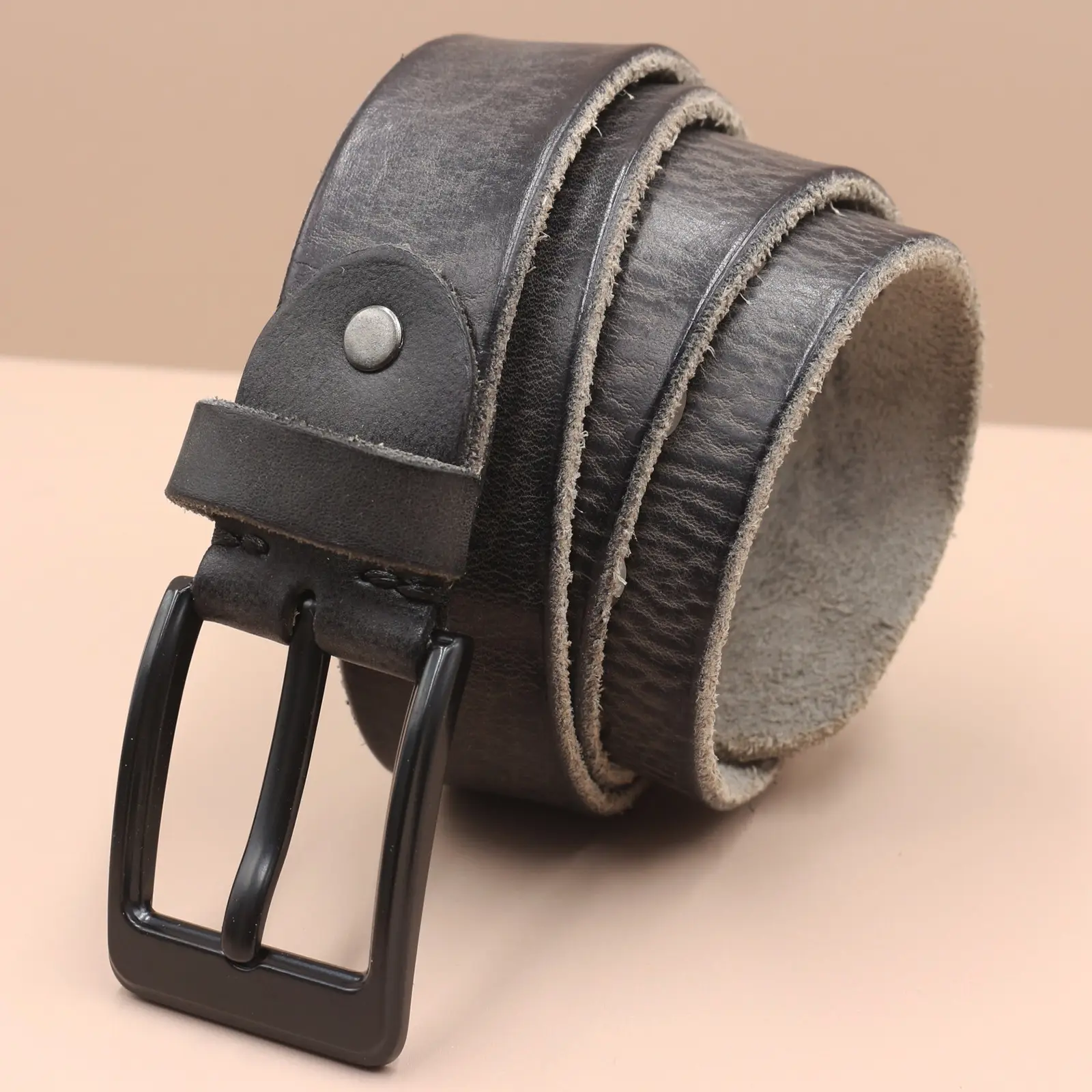 Men's Genuine Leather Pin Buckle Belt Brown Black — feature 23