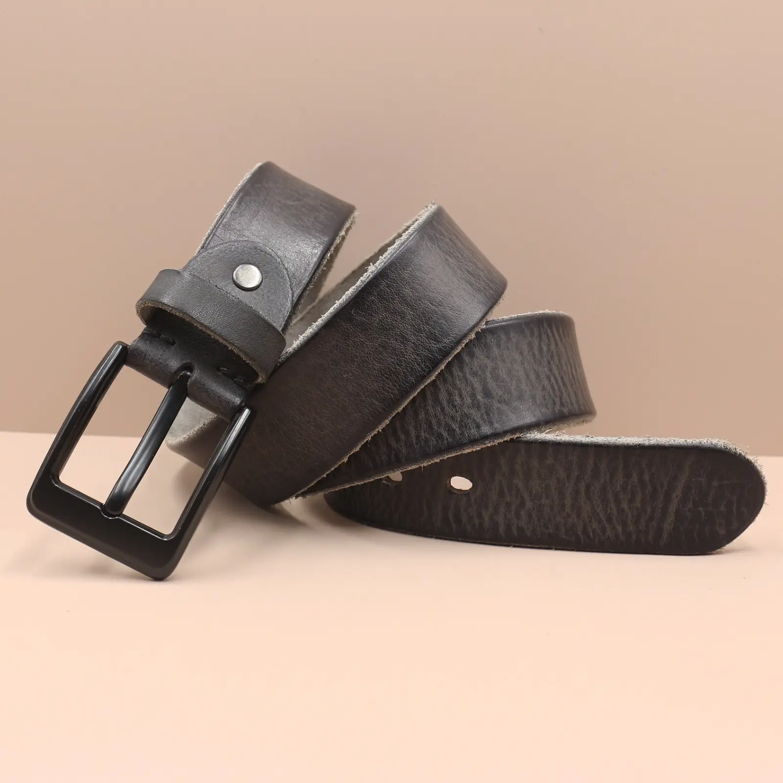 Men's Genuine Leather Pin Buckle Belt Brown Black — feature 24