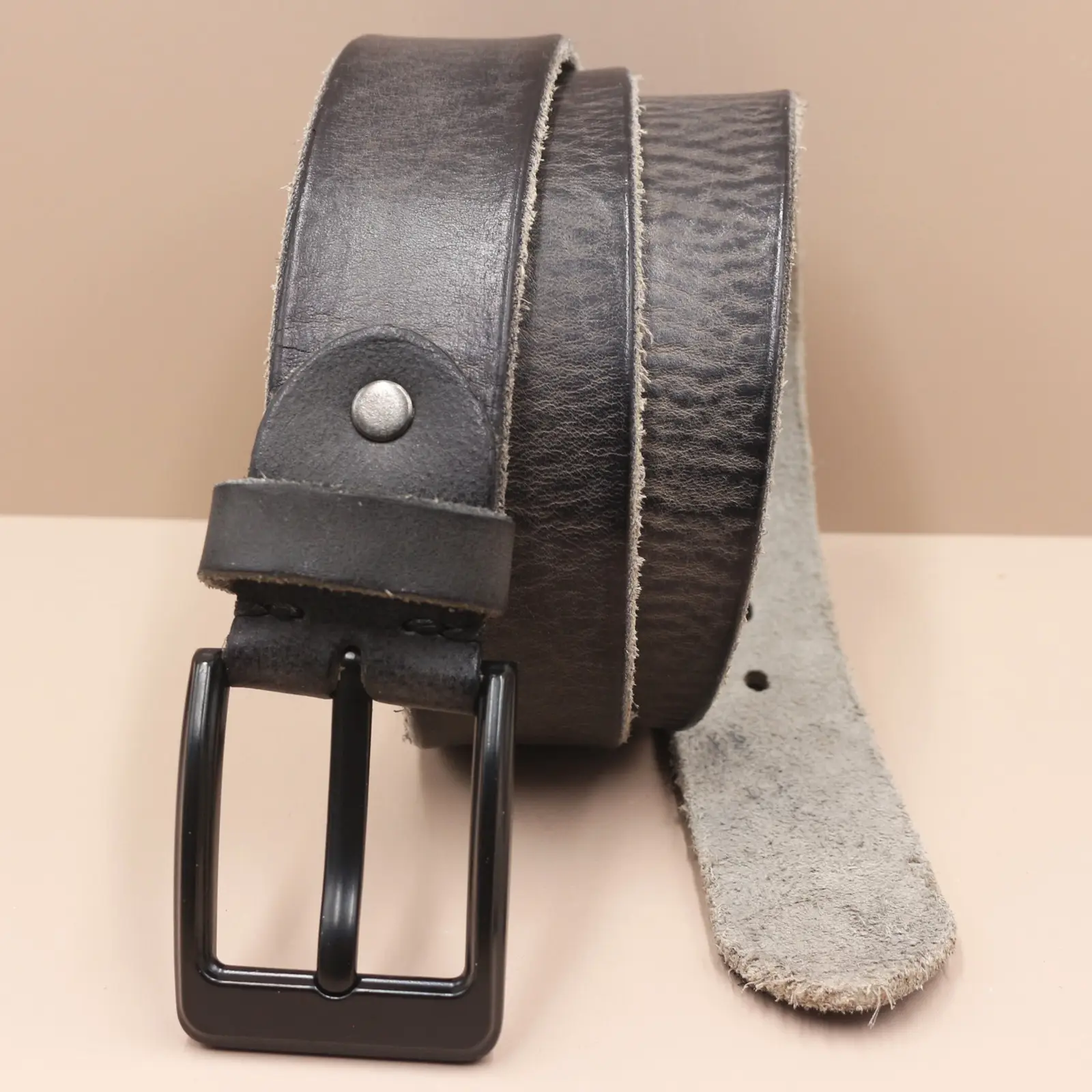 Men's Genuine Leather Pin Buckle Belt Brown Black — feature 25