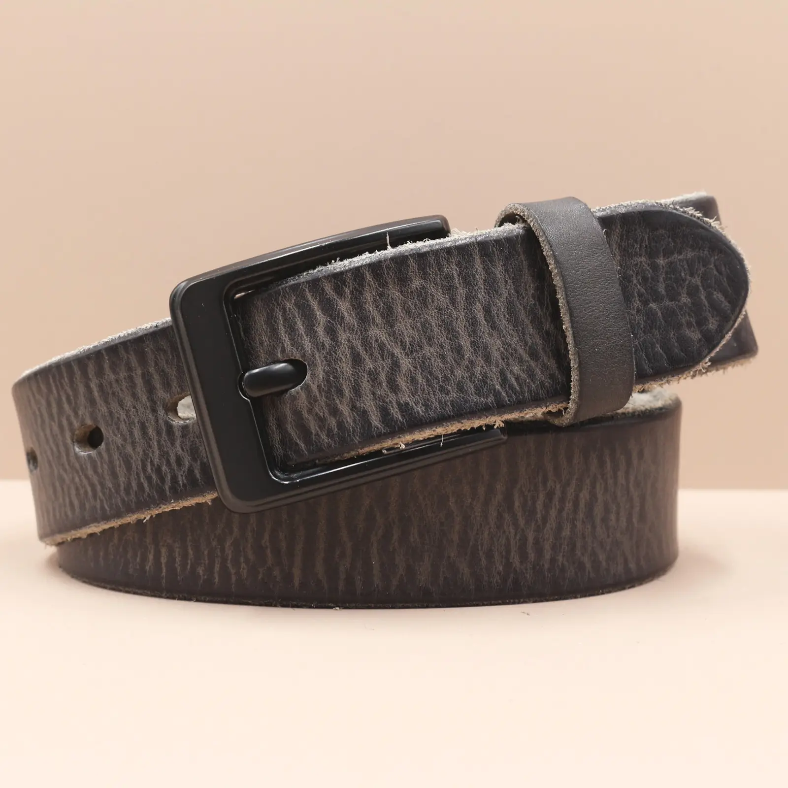 Men's Genuine Leather Pin Buckle Belt Brown Black — feature 26