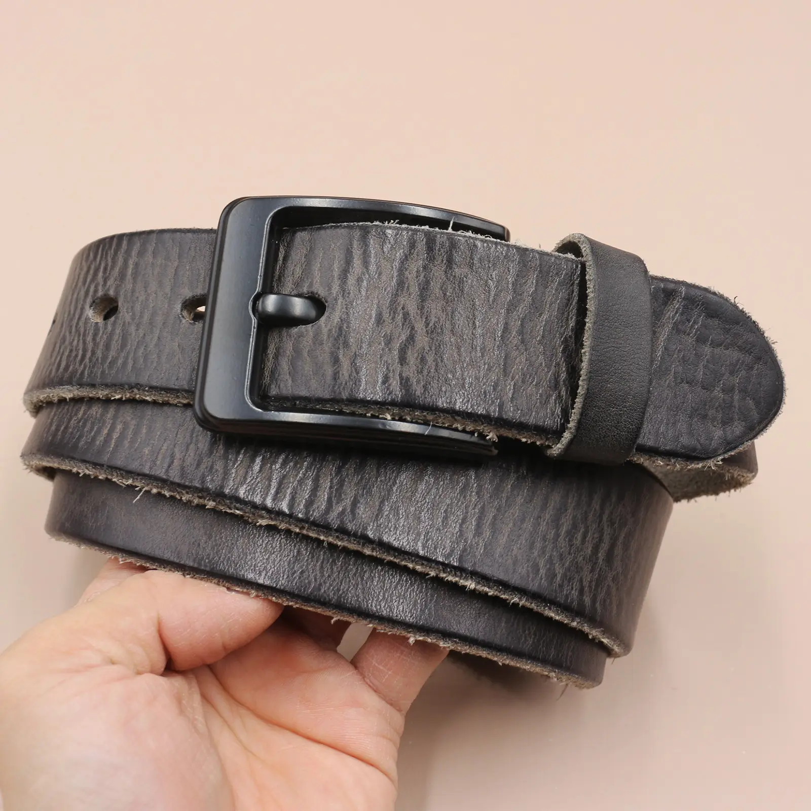 Men's Genuine Leather Pin Buckle Belt Brown Black — feature 27