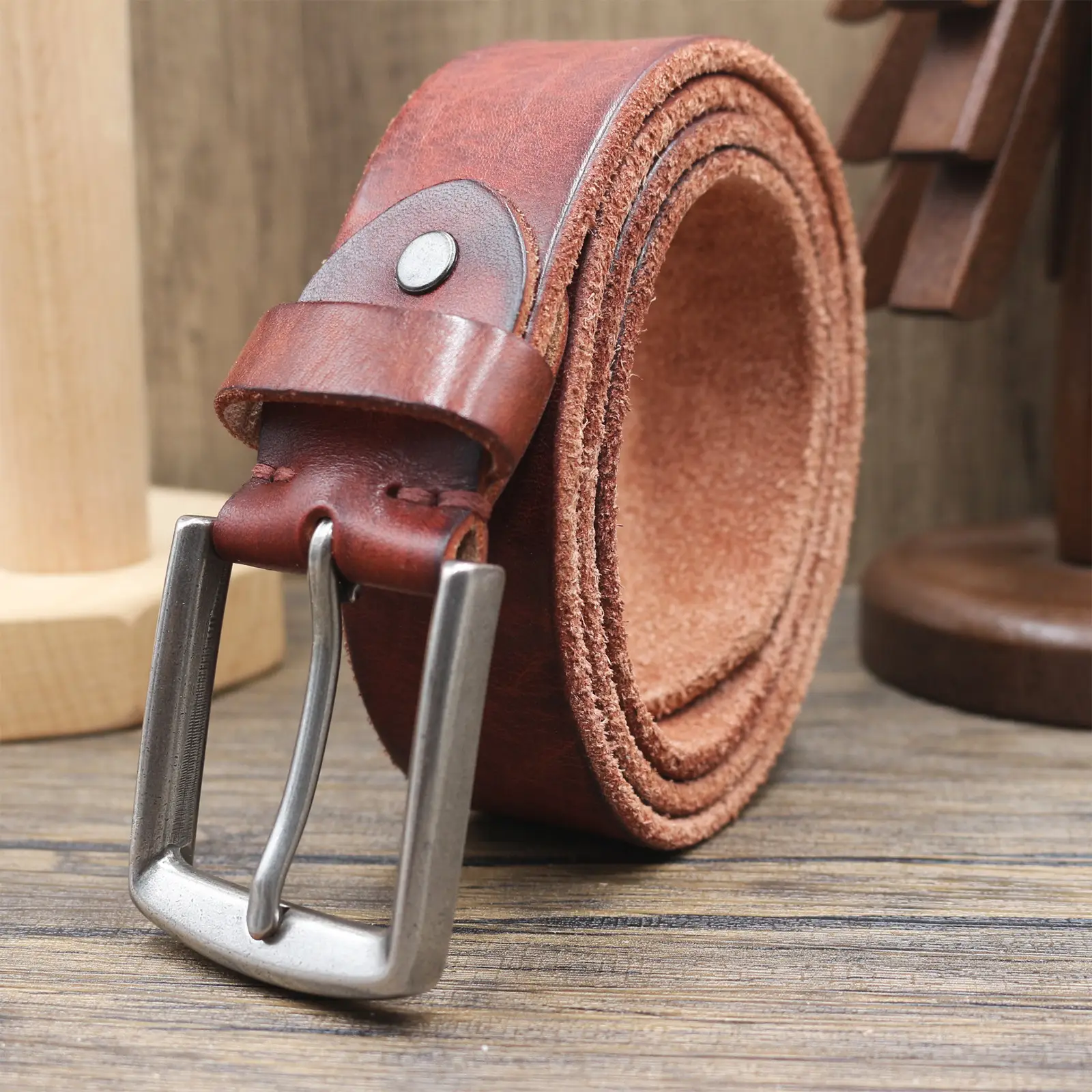 Vintage Antique Men's Belt 3.8CM Washed Cowhide — feature 10