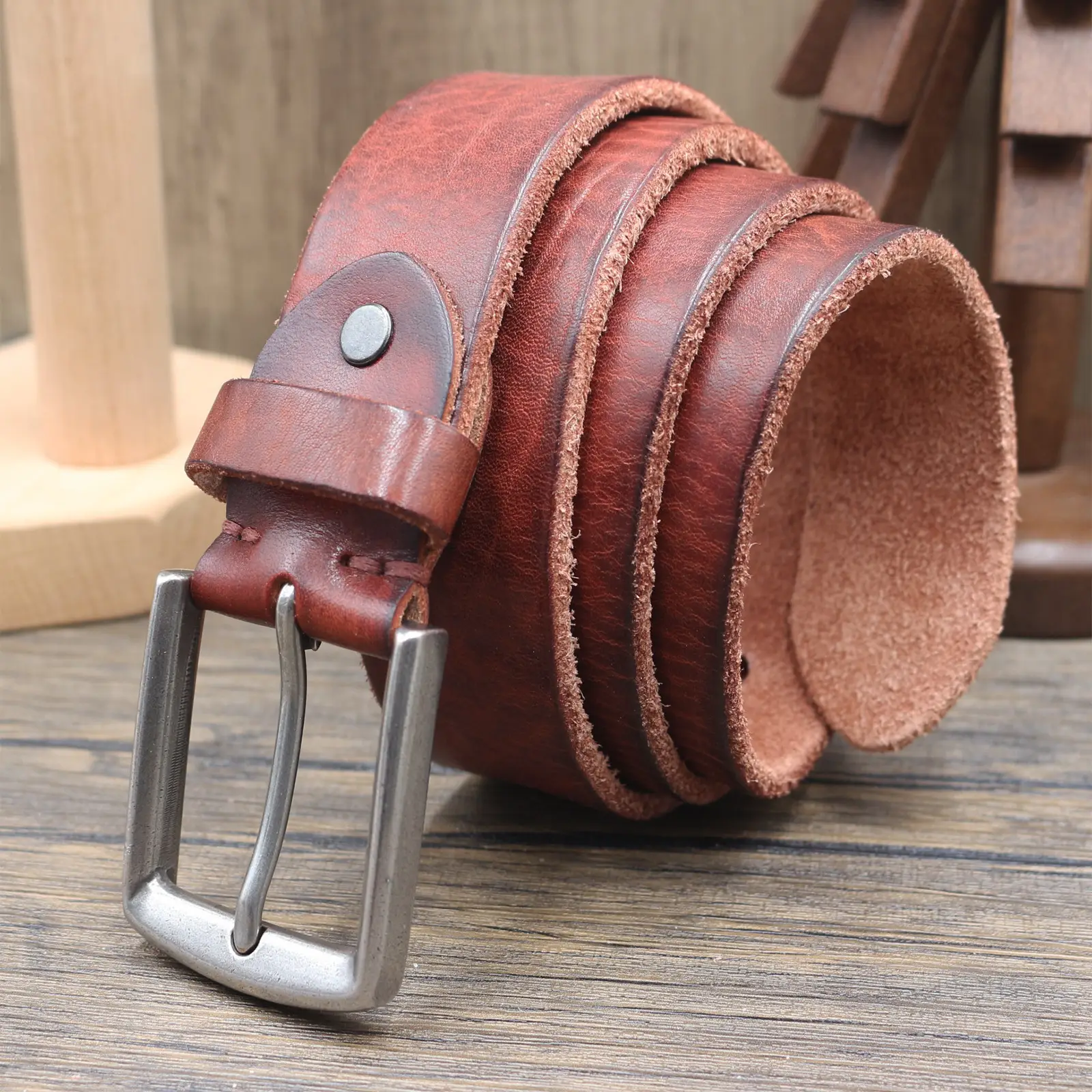 Vintage Antique Men's Belt 3.8CM Washed Cowhide — feature 11