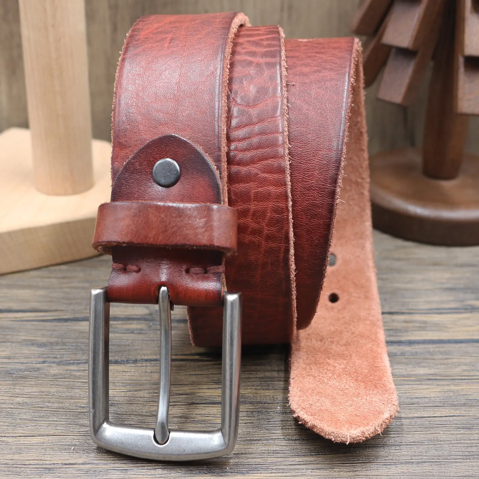 Vintage Antique Men's Belt 3.8CM Washed Cowhide — feature 13