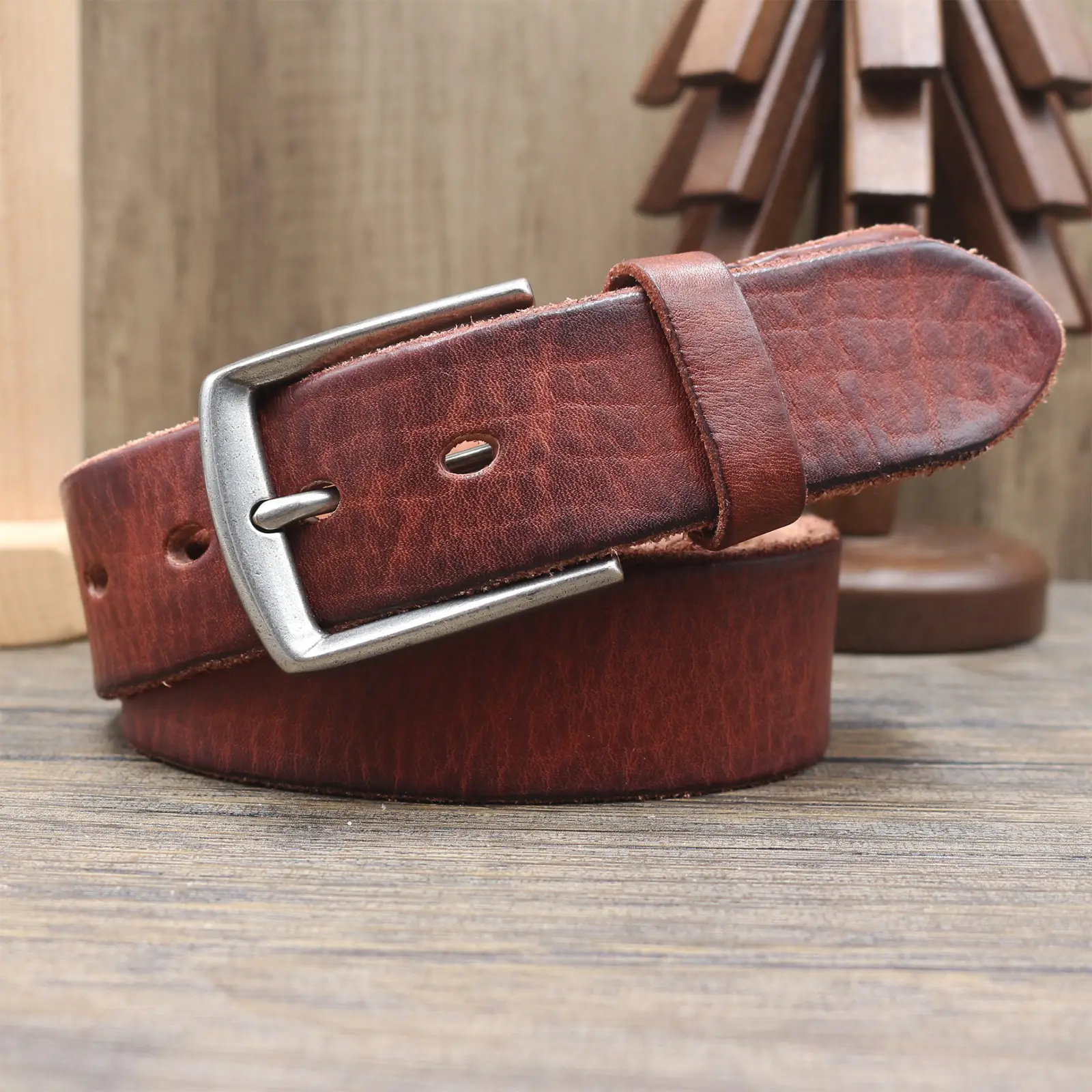 Vintage Antique Men's Belt 3.8CM Washed Cowhide — feature 14