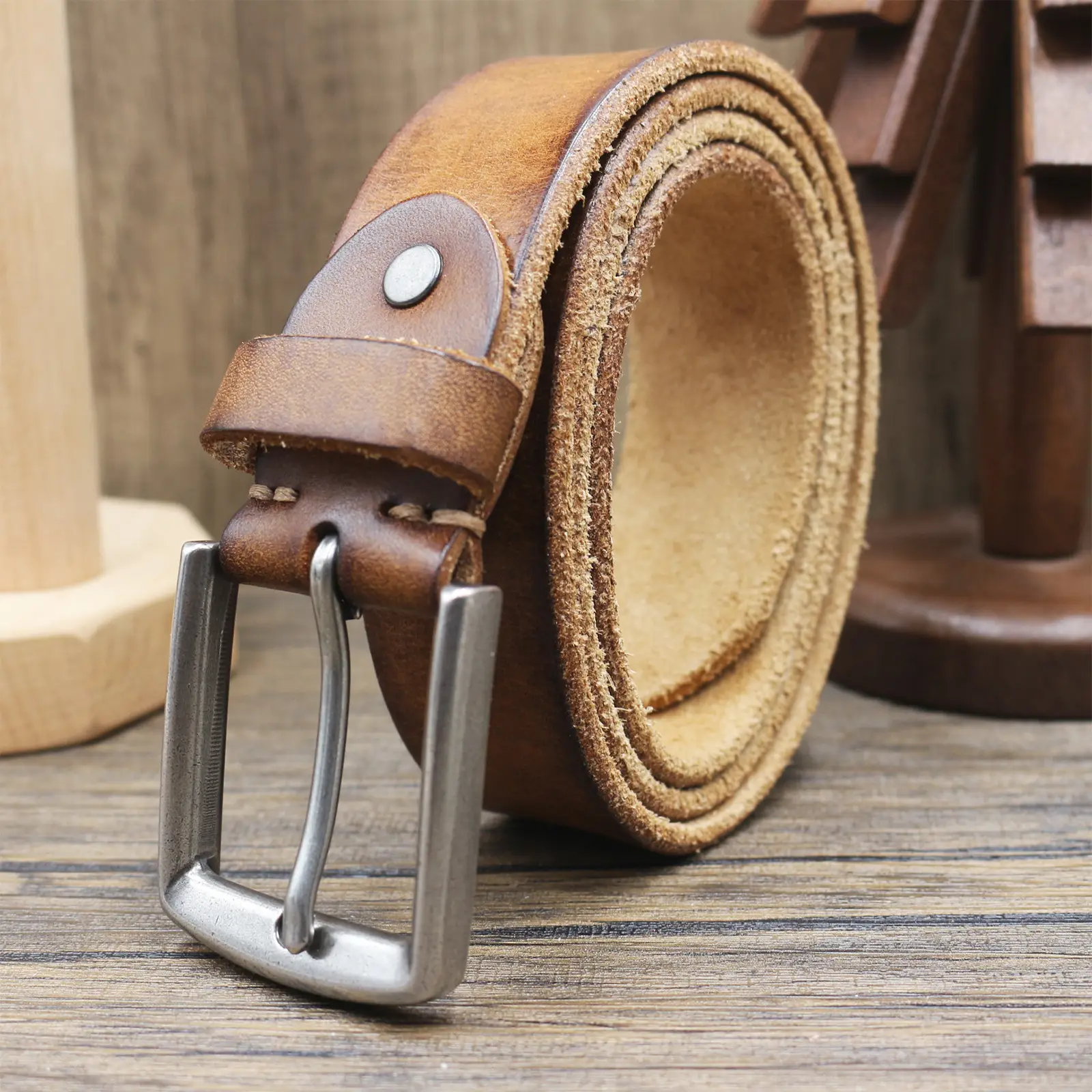 Vintage Antique Men's Belt 3.8CM Washed Cowhide — feature 16