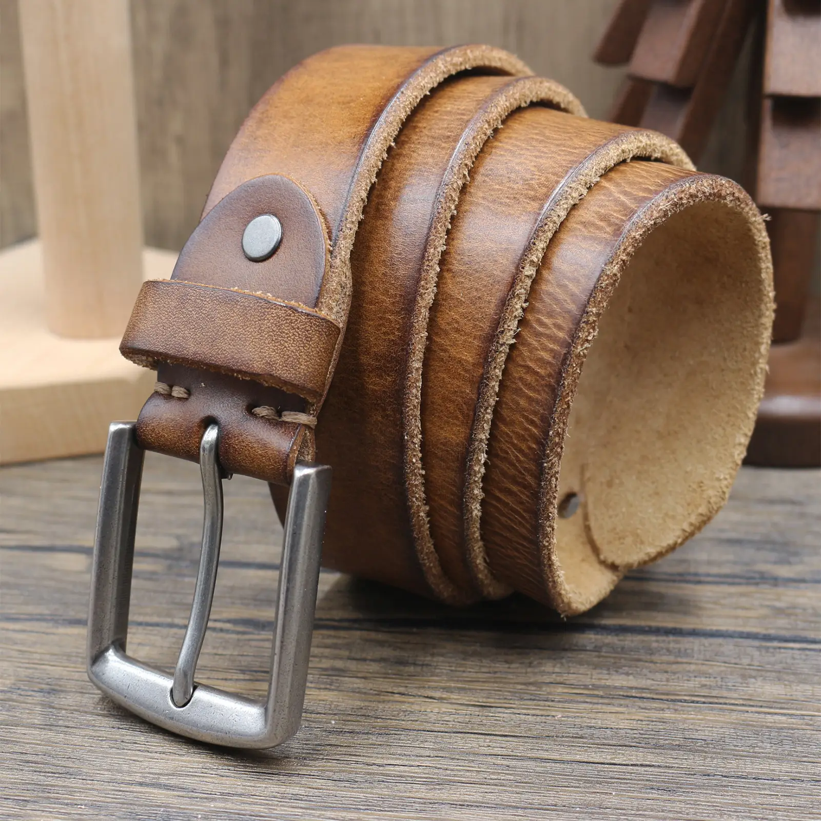 Vintage Antique Men's Belt 3.8CM Washed Cowhide — feature 17