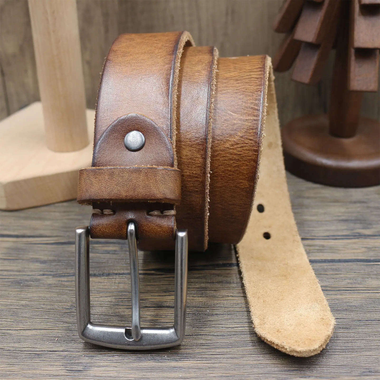 Vintage Antique Men's Belt 3.8CM Washed Cowhide — feature 19