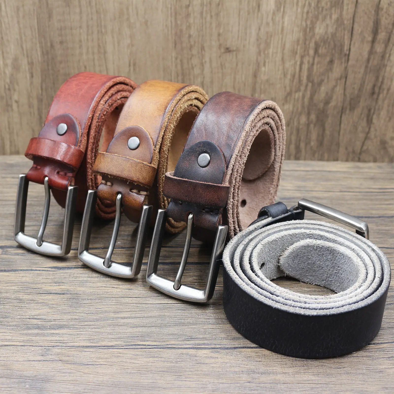 Vintage Antique Men's Belt 3.8CM Washed Cowhide — feature 2
