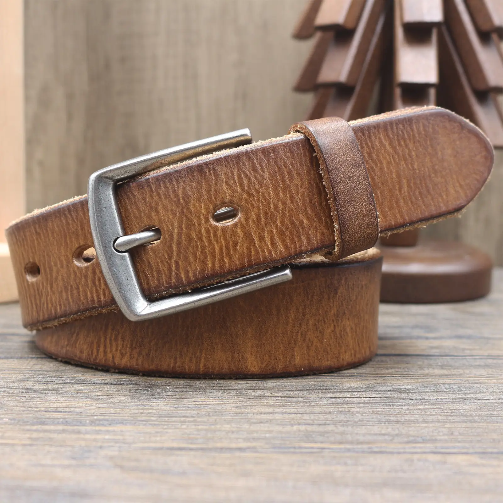 Vintage Antique Men's Belt 3.8CM Washed Cowhide — feature 20