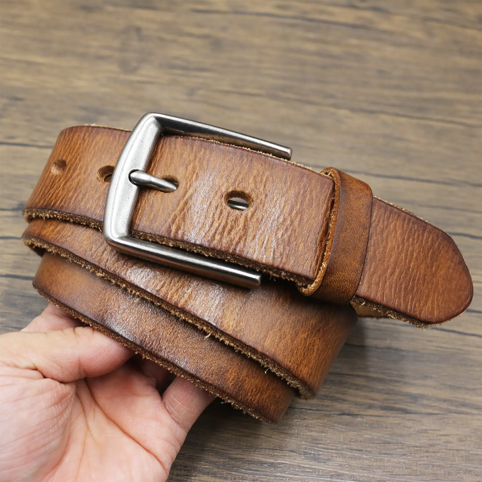 Vintage Antique Men's Belt 3.8CM Washed Cowhide — feature 21