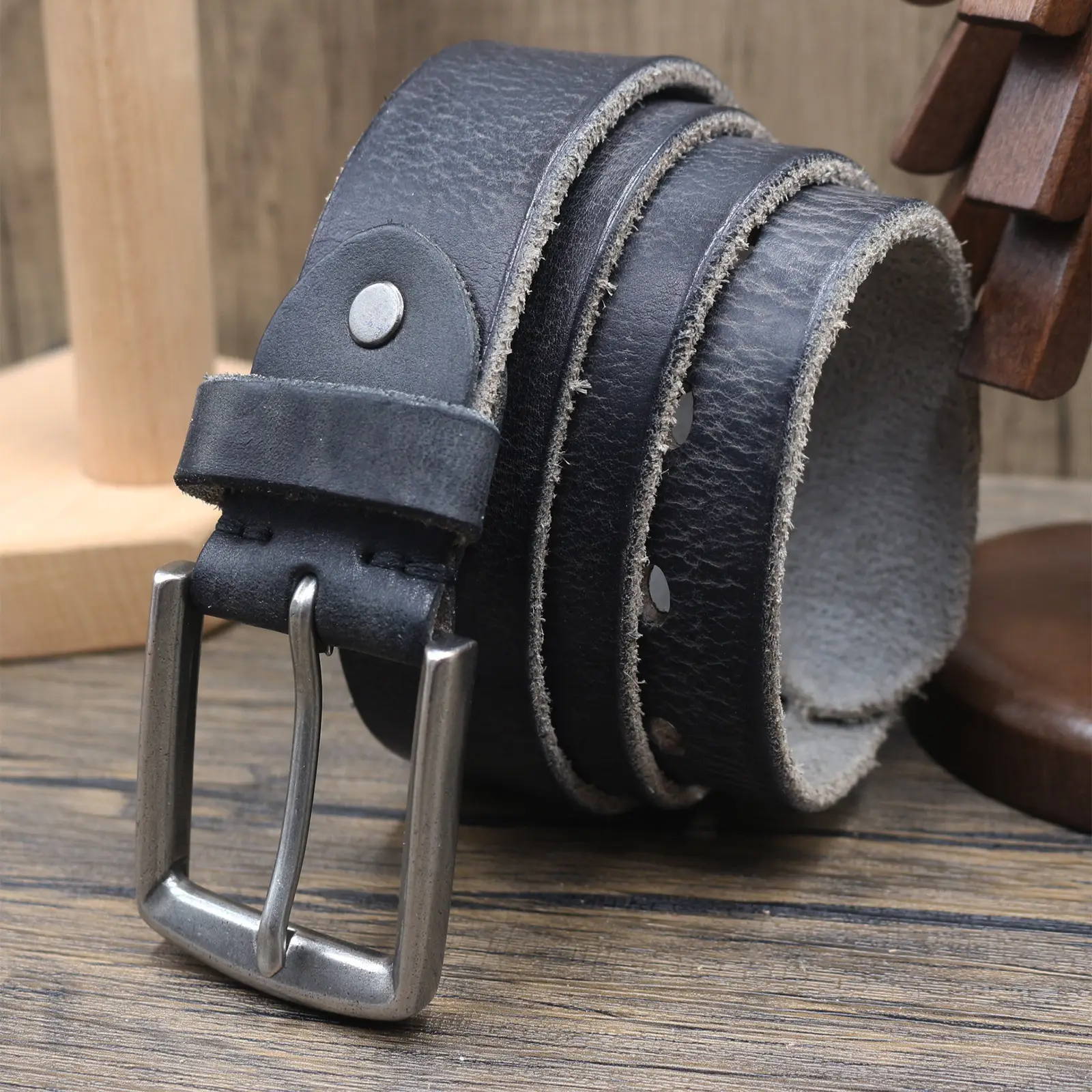Vintage Antique Men's Belt 3.8CM Washed Cowhide — feature 23