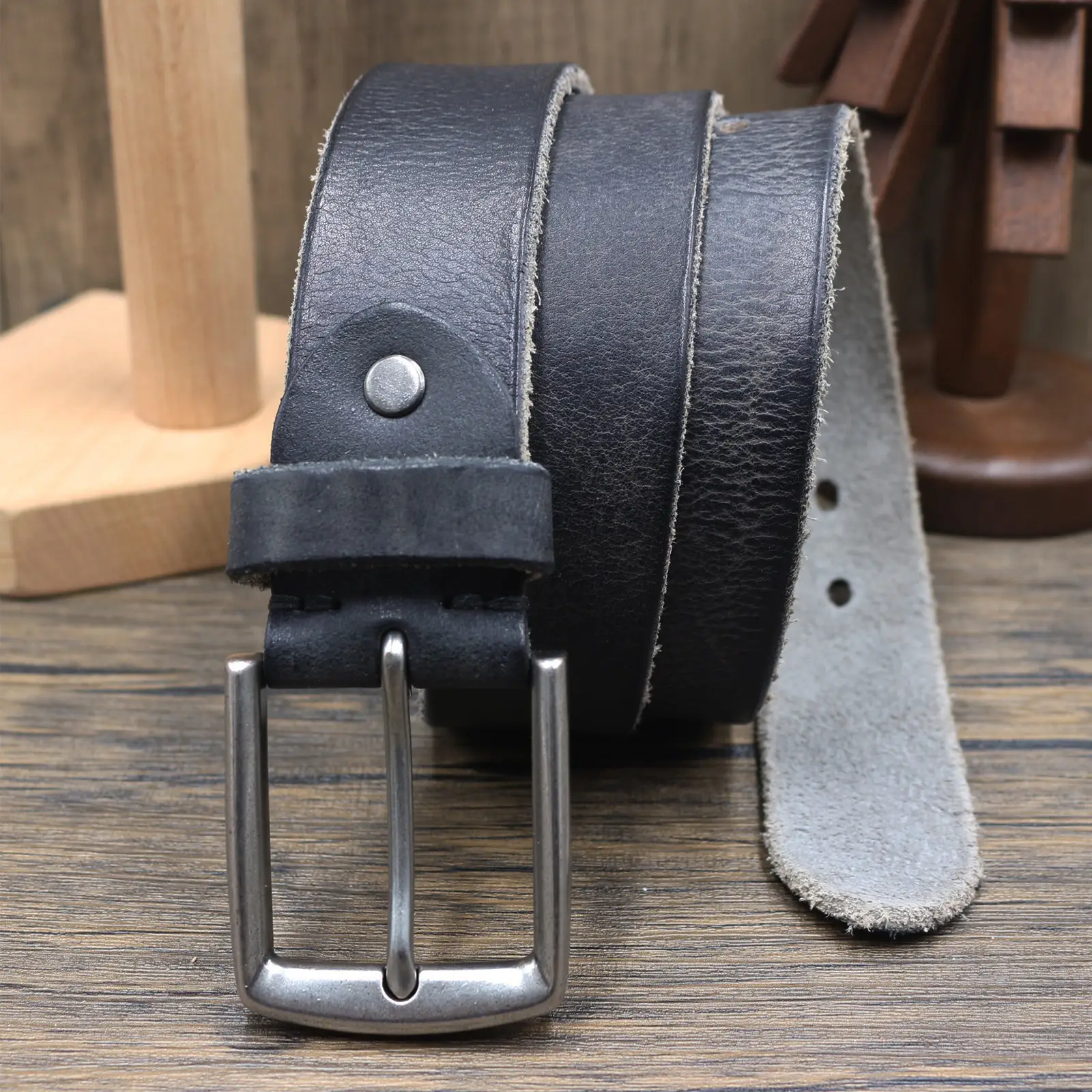 Vintage Antique Men's Belt 3.8CM Washed Cowhide — feature 25