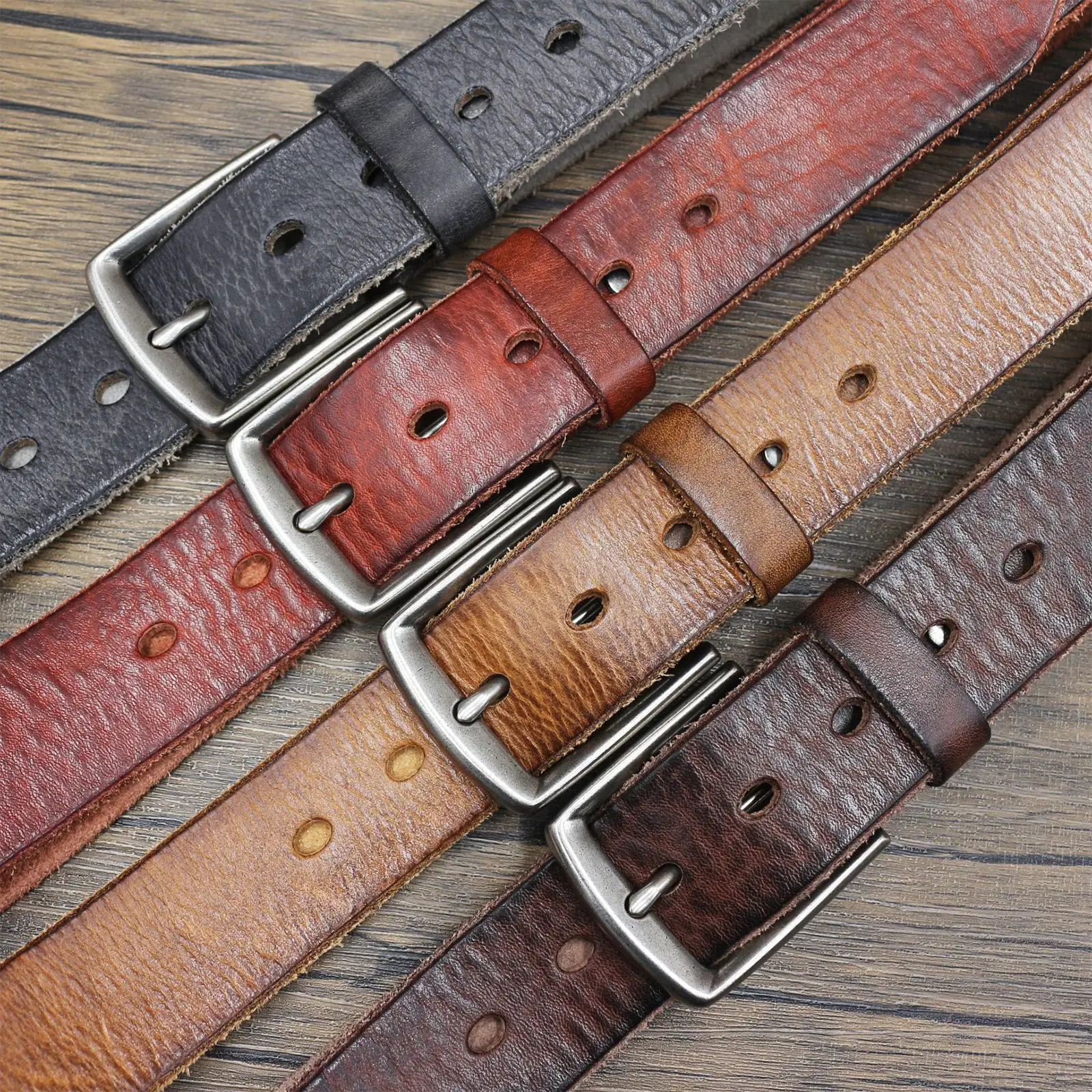 Vintage Antique Men's Belt 3.8CM Washed Cowhide — feature 3