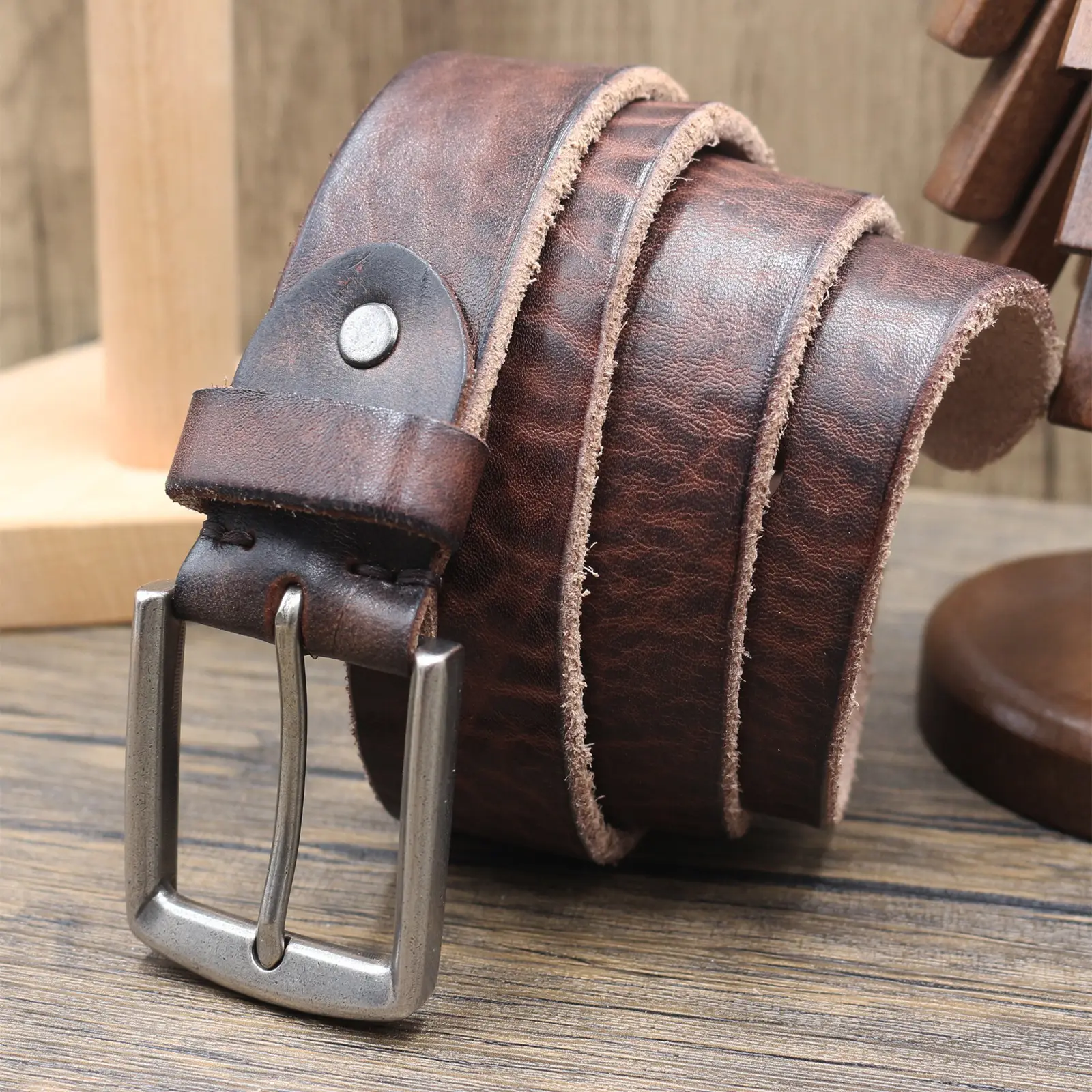 Vintage Antique Men's Belt 3.8CM Washed Cowhide — feature 5