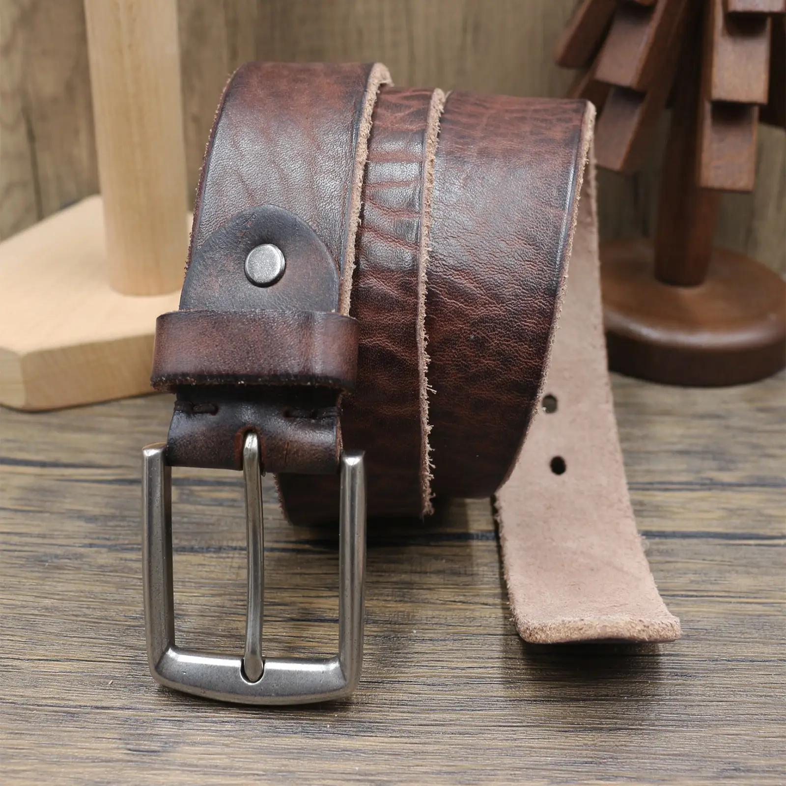 Vintage Antique Men's Belt 3.8CM Washed Cowhide — feature 7