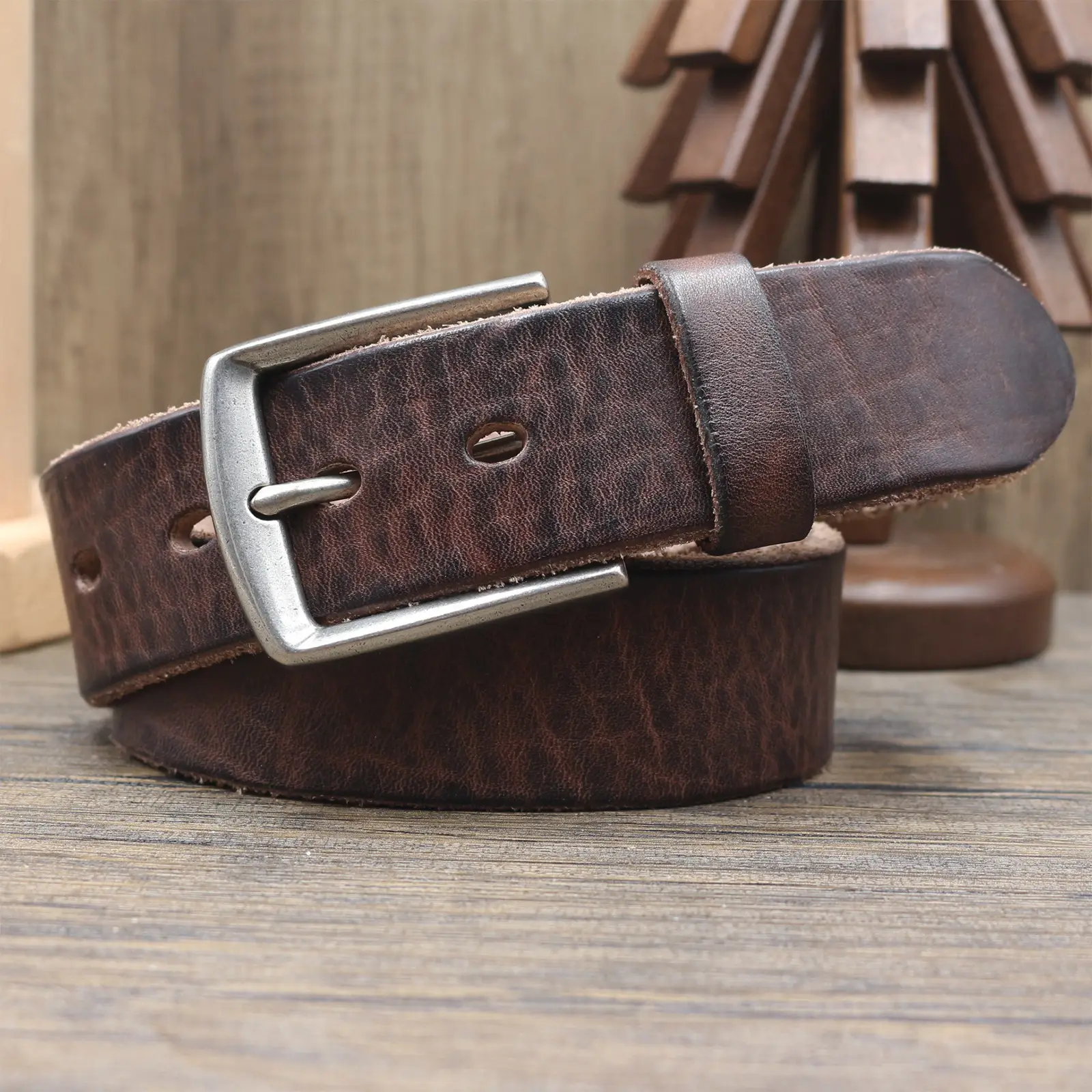 Vintage Antique Men's Belt 3.8CM Washed Cowhide — feature 8