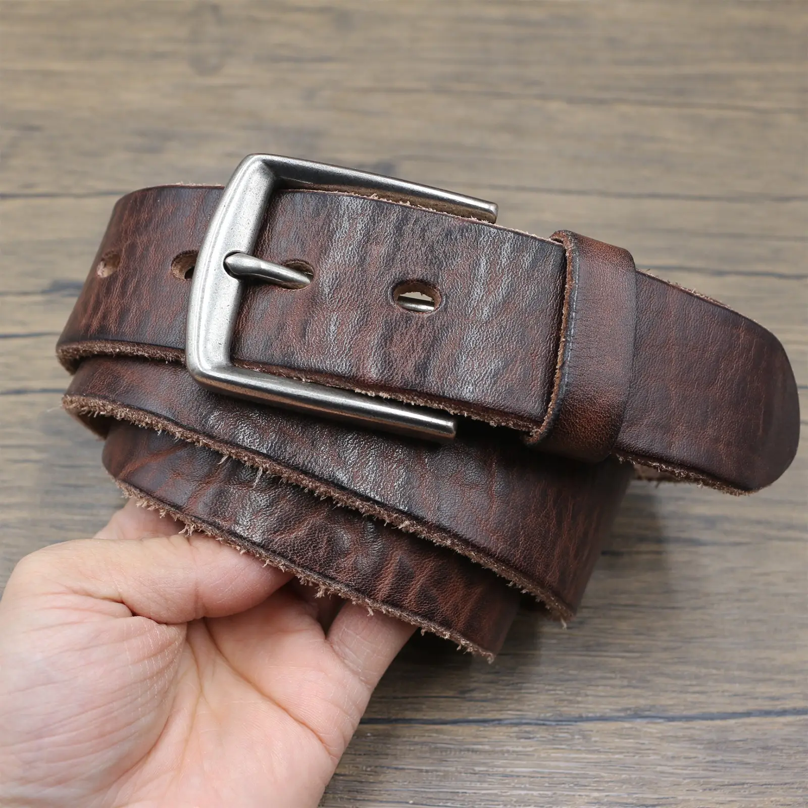 Vintage Antique Men's Belt 3.8CM Washed Cowhide — feature 9