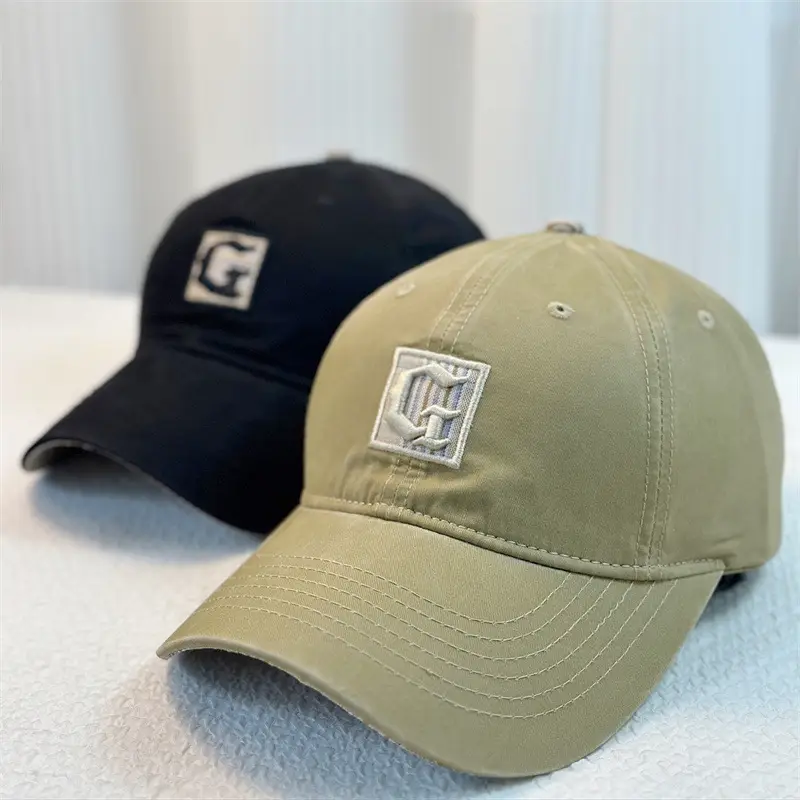 New Letter Embroidered Baseball Cap Olive Green Wide Brim - Image 9