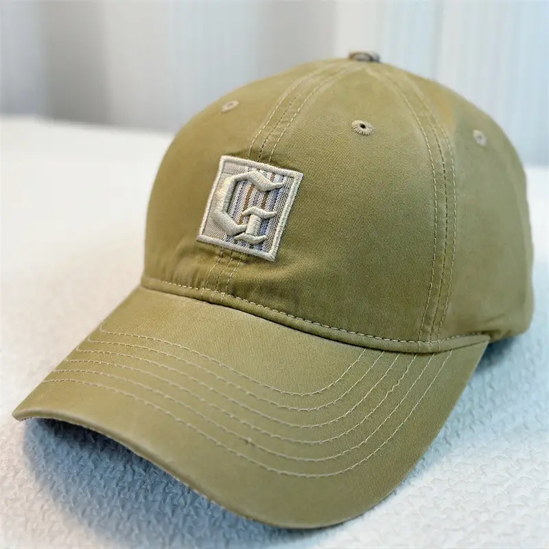 New Letter Embroidered Baseball Cap Olive Green Wide Brim - Image 3