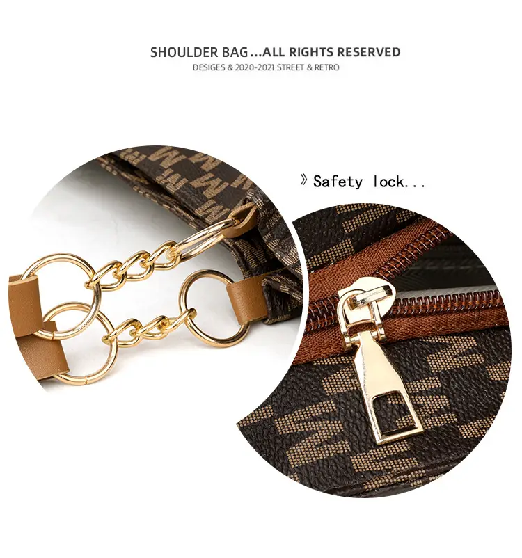 Women's Crossbody Tote Bag Brown Checkered Gold Chain — feature 12