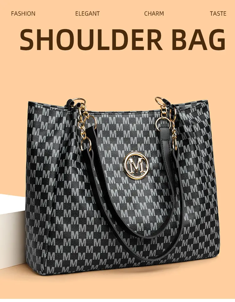 Women's Crossbody Tote Bag Brown Checkered Gold Chain — feature 16