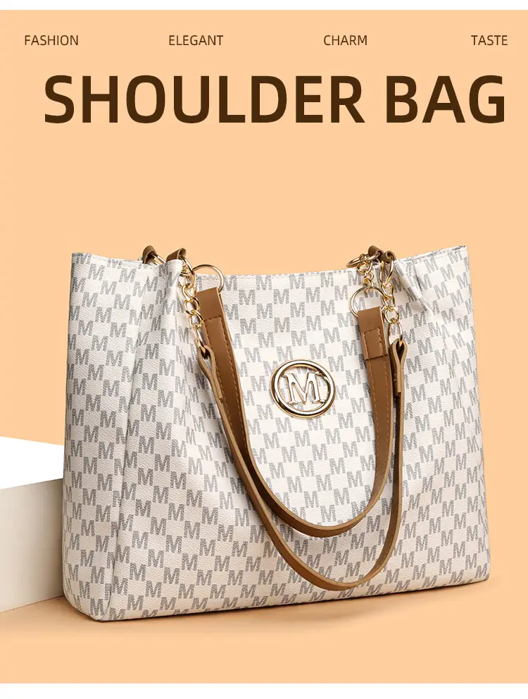 Women's Crossbody Tote Bag Brown Checkered Gold Chain — feature 17