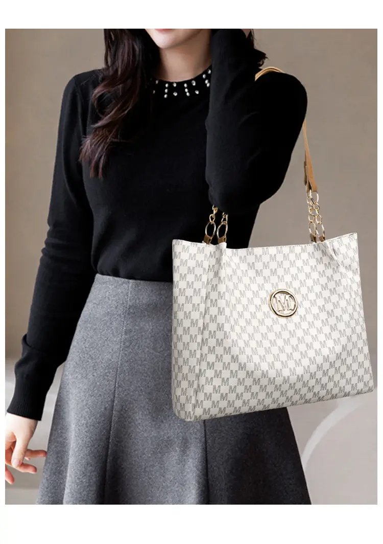 Women's Crossbody Tote Bag Brown Checkered Gold Chain — feature 20