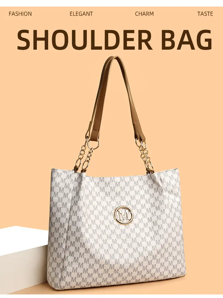 Women's Crossbody Tote Bag Brown Checkered Gold Chain — feature 3