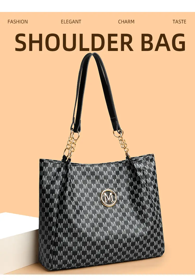 Women's Crossbody Tote Bag Brown Checkered Gold Chain — feature 4