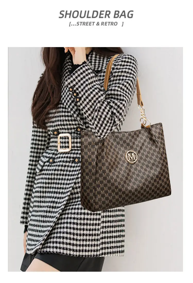Women's Crossbody Tote Bag Brown Checkered Gold Chain — feature 7