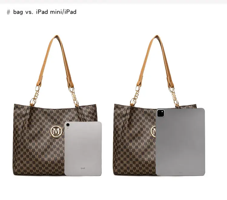 Women's Crossbody Tote Bag Brown Checkered Gold Chain — feature 9
