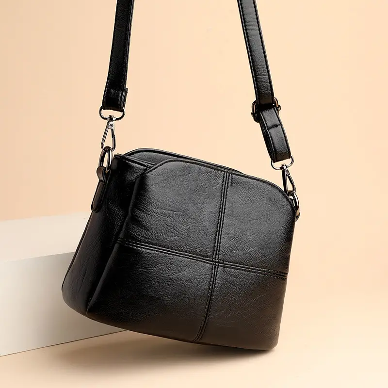 Black Leather Crossbody Bag for Women Middle Age - Image 8