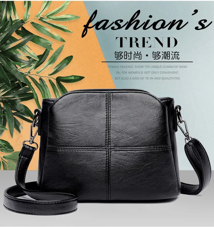 Black Leather Crossbody Bag for Women Middle Age — feature 1