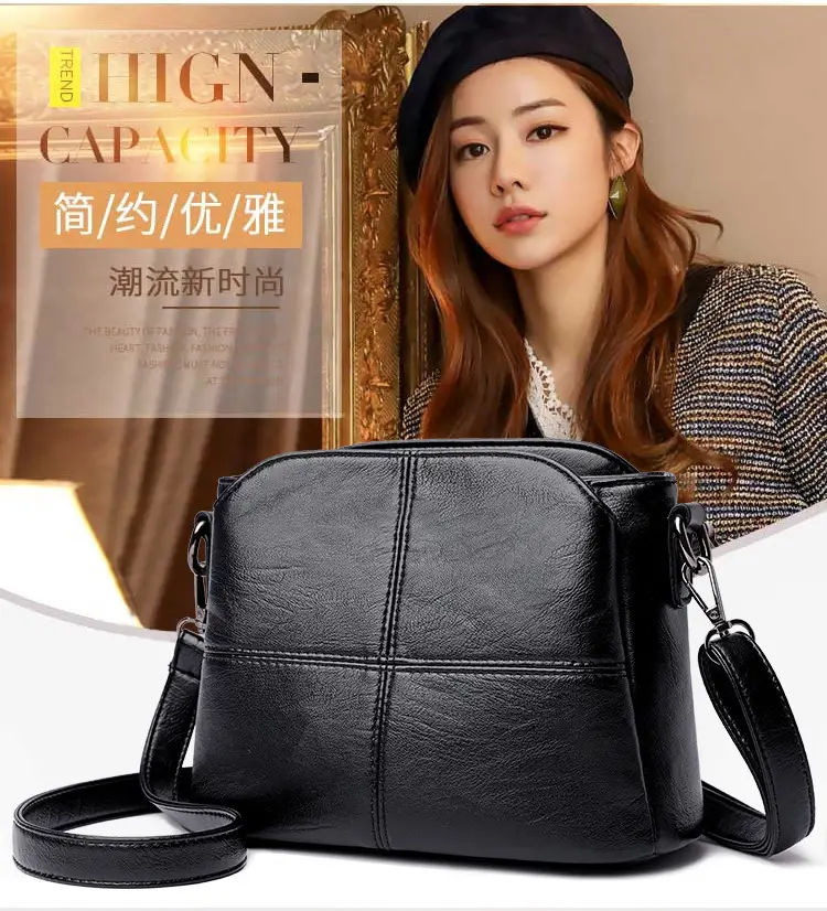 Black Leather Crossbody Bag for Women Middle Age — feature 2