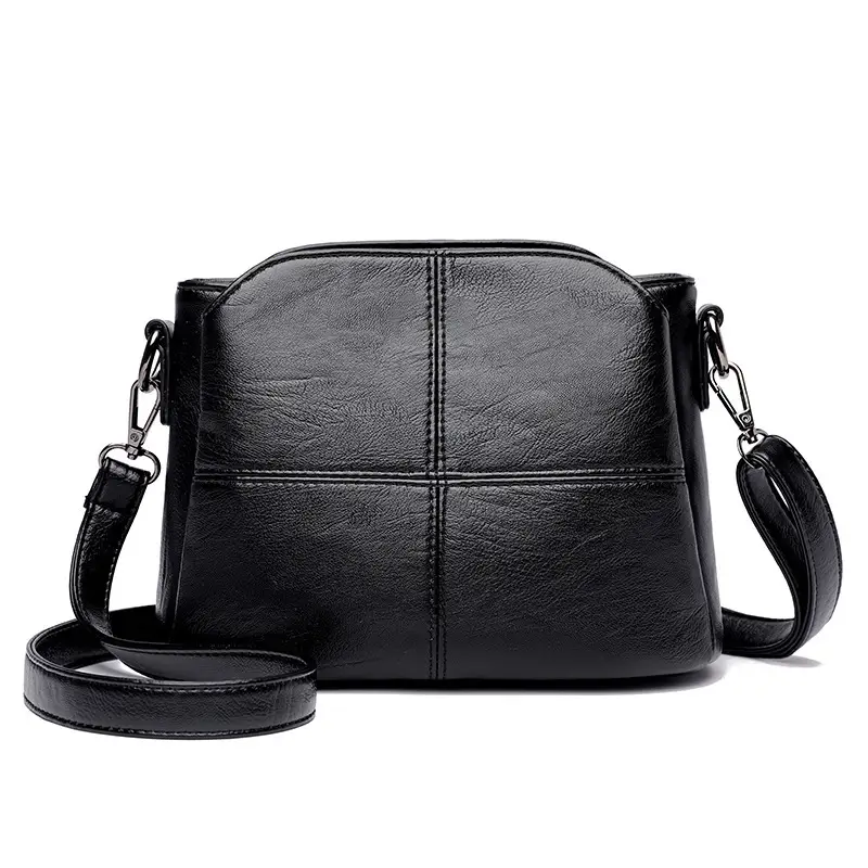 Black Leather Crossbody Bag for Women Middle Age - Image 4