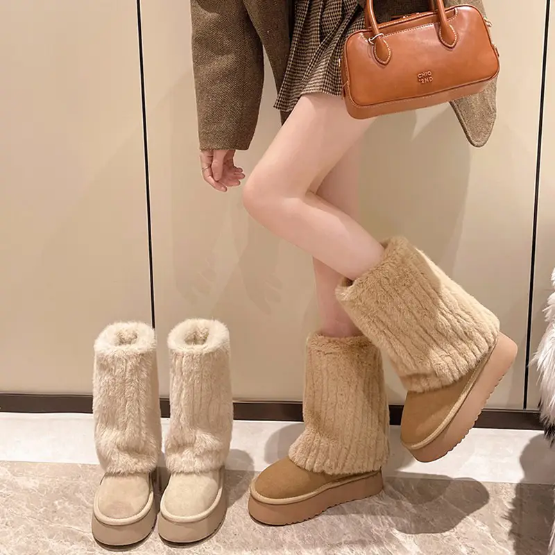 Women's Cream Plush Snow Boots Warm Short Tube Heigh-Increasing - Image 4