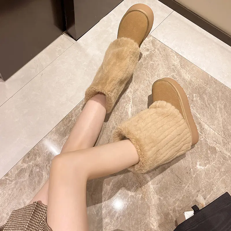 Women's Cream Plush Snow Boots Warm Short Tube Heigh-Increasing - Image 5