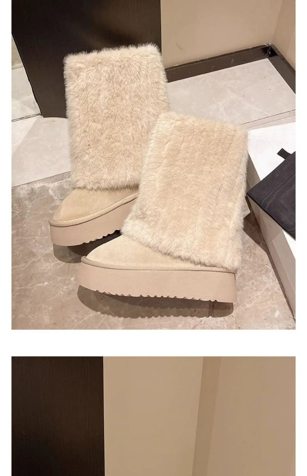 Women's Cream Plush Snow Boots Warm Short Tube Heigh-Increasing — feature 10