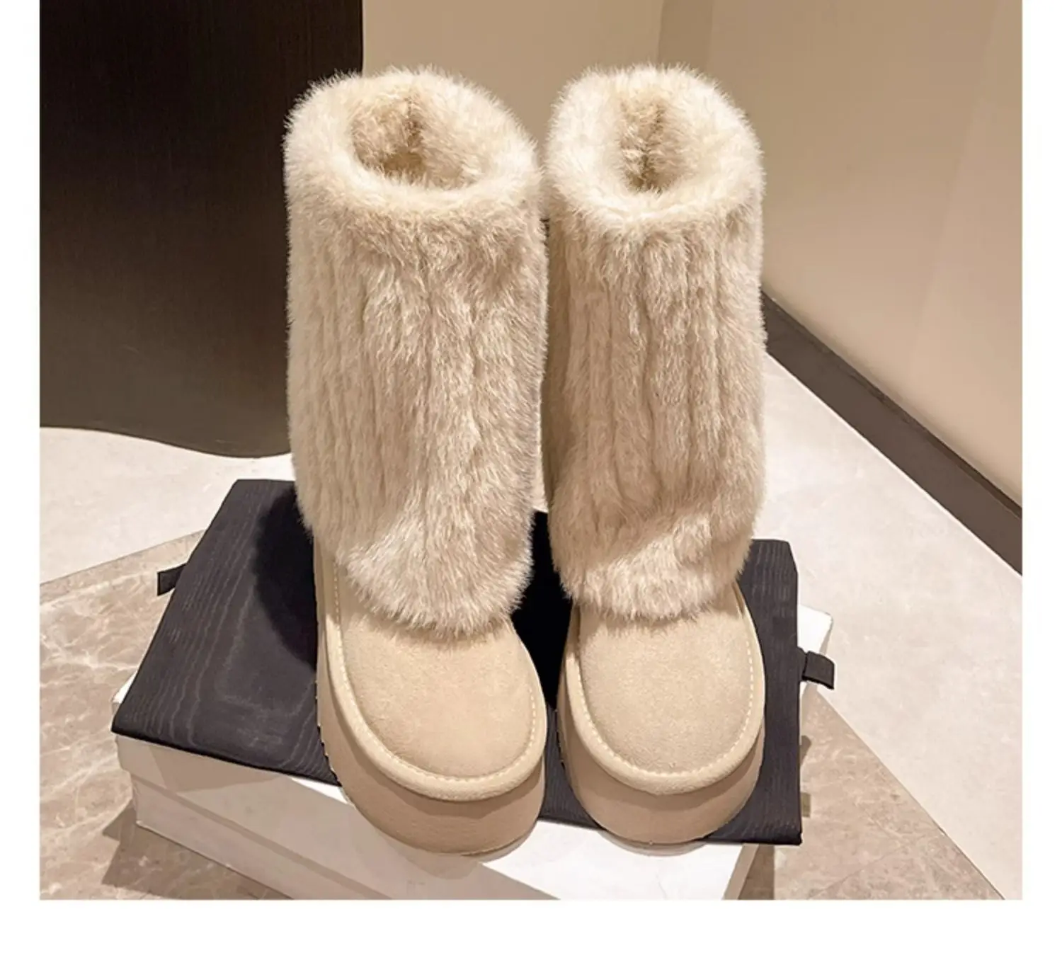 Women's Cream Plush Snow Boots Warm Short Tube Heigh-Increasing — feature 11