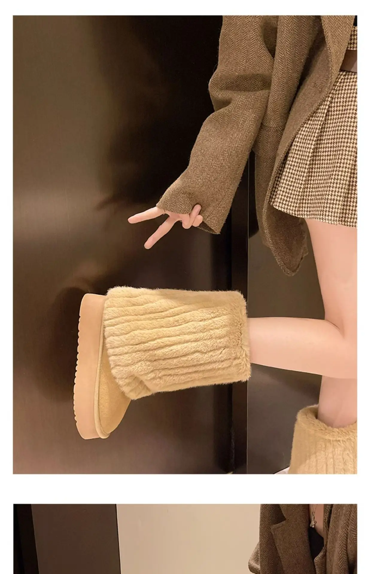 Women's Cream Plush Snow Boots Warm Short Tube Heigh-Increasing — feature 12